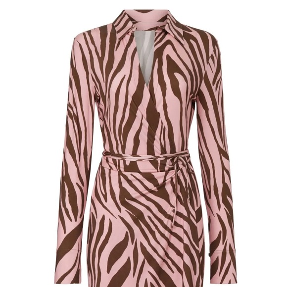 Andamane Jane Mini Wrap Dress Zebra Print Pink Brown (Size 42/US 6) - Picture 4 of 9